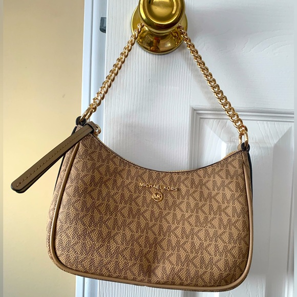 NWT MICHAEL KORS JET SET CHARM CAMEL SM CHAIN POUCHETTE - Picture 1 of 11